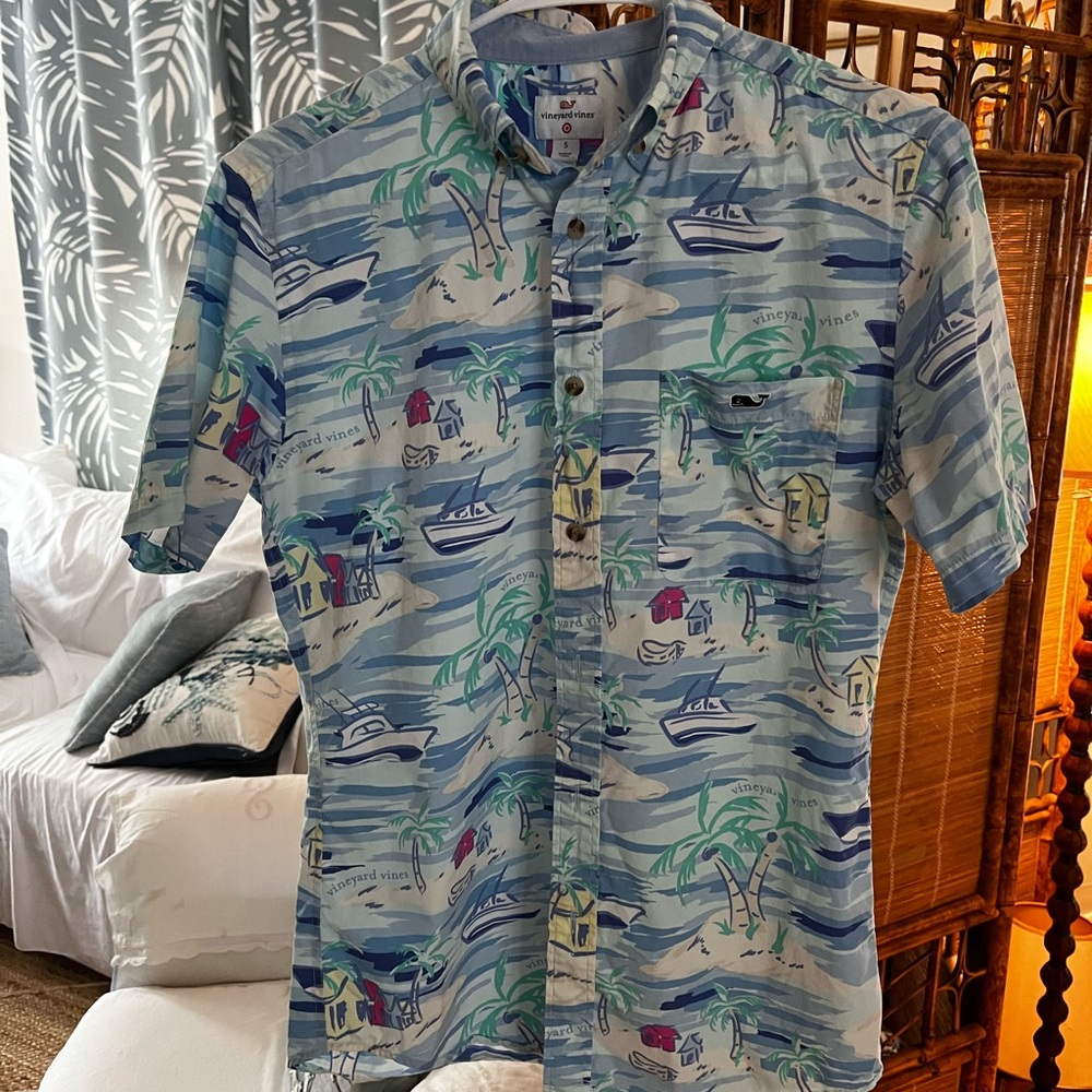 Vineyard Vines Blue and Green Nautical Print Shirt